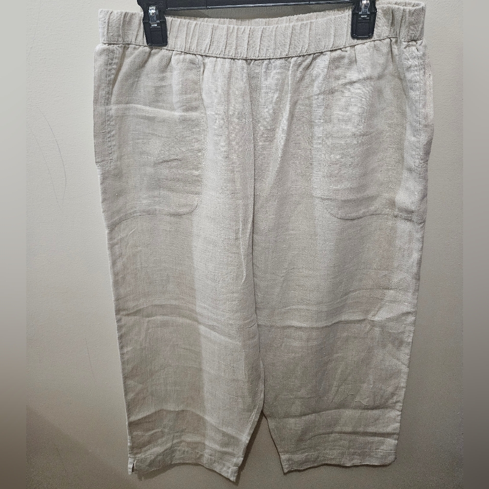 Lino Chico's 100% Linen Ivory Wide Leg Pull On Crop Light Flowy Pants XL 16